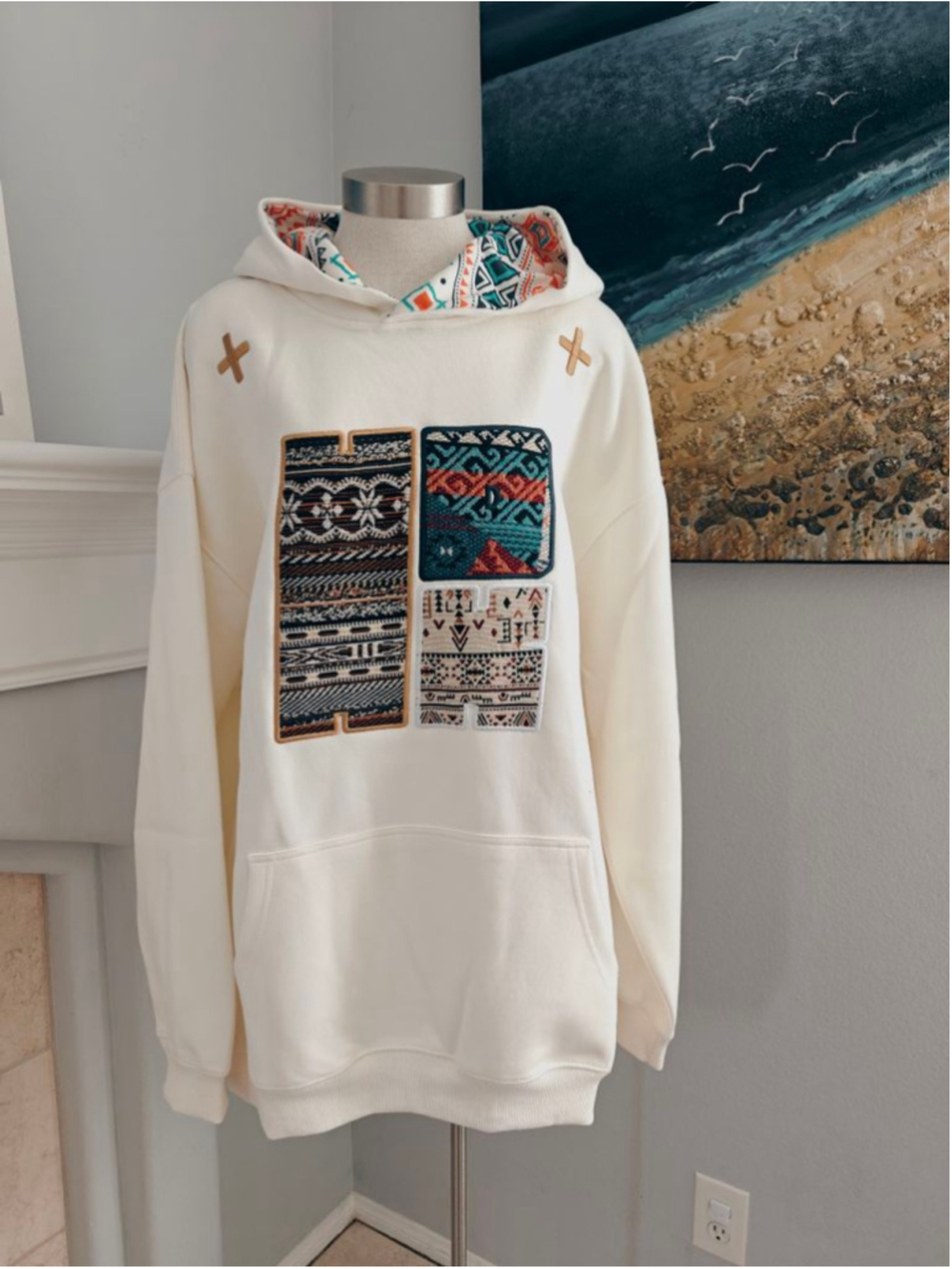Women's DARK HARVEST Cream Multicolor Patterned Hoodie